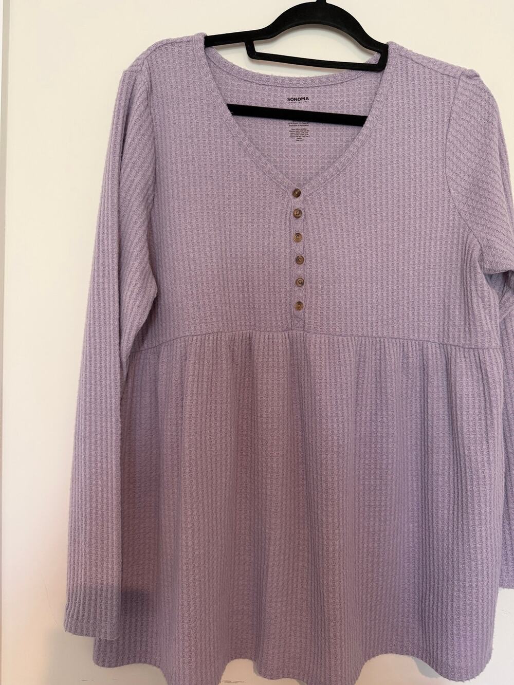 Sonoma Maternity Lavender Waffle Knit Babydoll Henley Top L